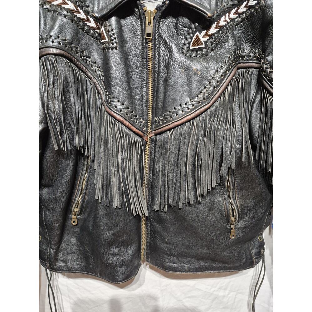 Womens Leather Jacket Fringe Stitching Bead Size 22 With Removable Liner Western - Picture 5 of 16